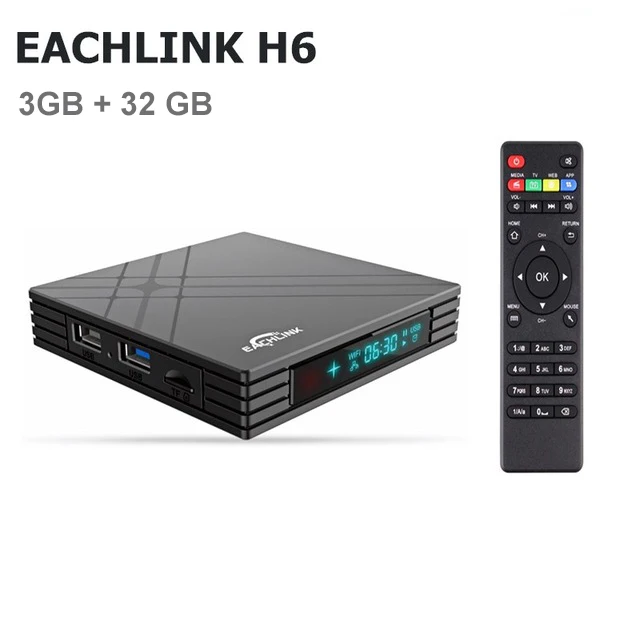 Мини ТВ-приставка EACHLINK H6 Android 7 0 Allwinner 3/4 ГБ 32 2 4G WiFi 100 Мбит/с BT4.1 6 K H.265 | Электроника