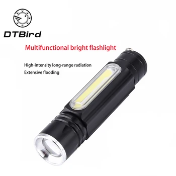 

Multifunctional LED flashlight USB rechargeable strong T6+COB flashlight with hook magnet maintenance emergency lamp