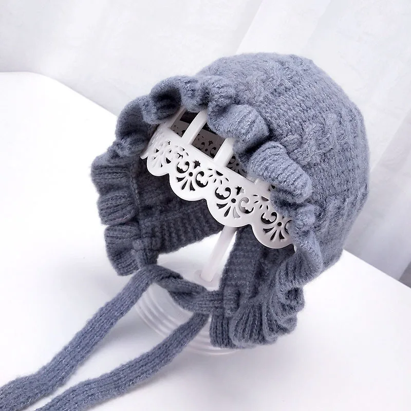 Grey Hylidge Princess шляпка для девочки, кружевная вязаная зимняя шапка для девочки, детские шапки 3, 6 месяцев, шапочки, детские шапки для девочки, теплая шапка - Цвет: Grey