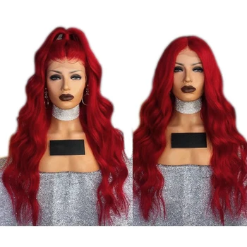 

Beauty Red Color Silk Base Scalp Top Wig Pre Plucked Hairline 180% Density Brazilian Body Wave Remy Hair 5x5 PU Human Hair Wigs