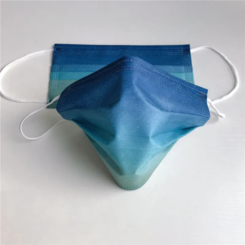 Disposible Adult Masks Gradient Color Face Shield Cover Printing Mouth Mask Solid Masks Green Blue Purple 3 Layer Fabric 5