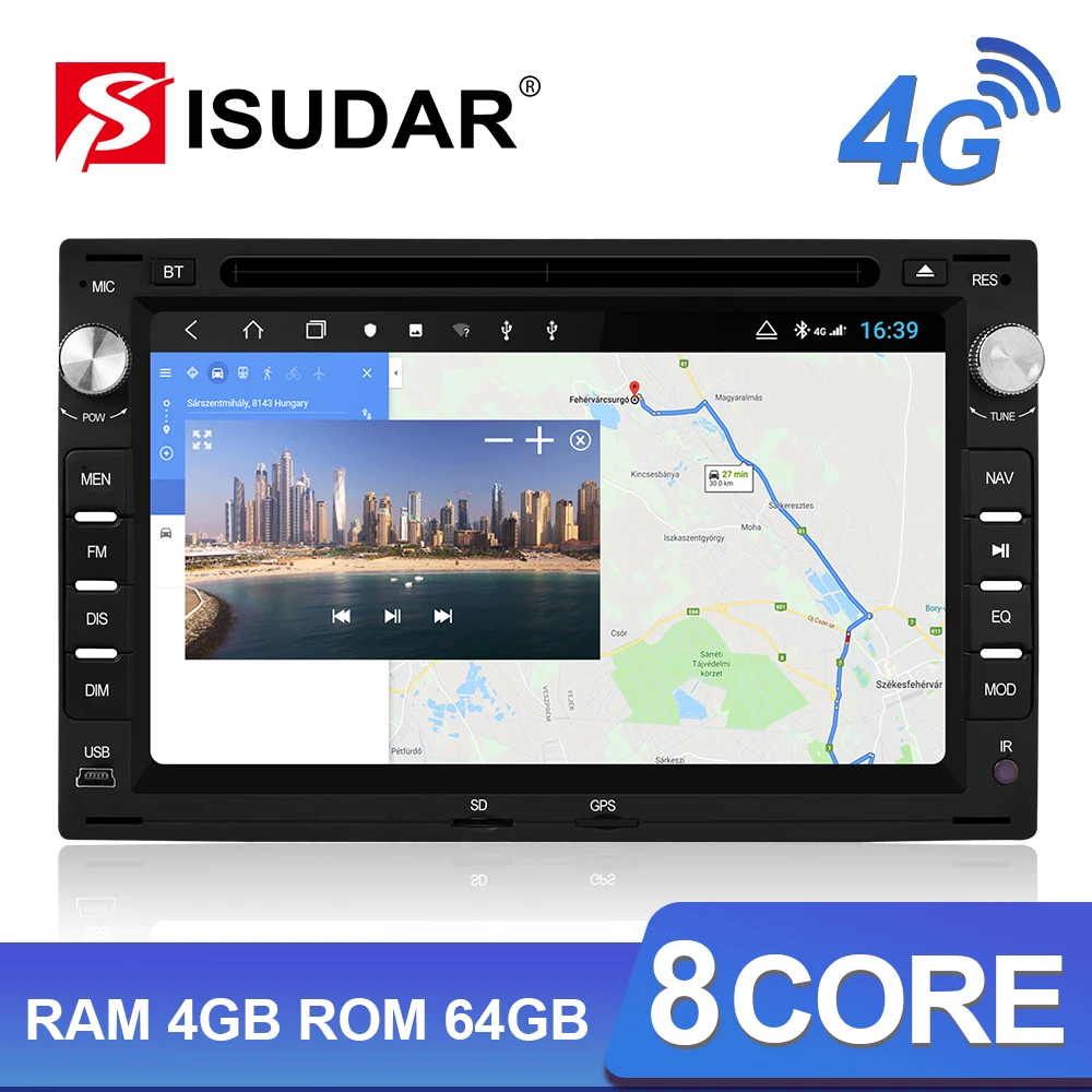 Best Price Isudar H53 Android Car Radio Multimedia 2 Din For VW/Volkswagen/Passat B5/Golf/Skoda Octa Core RAM 4GB DVD Player DSP DVR Camera