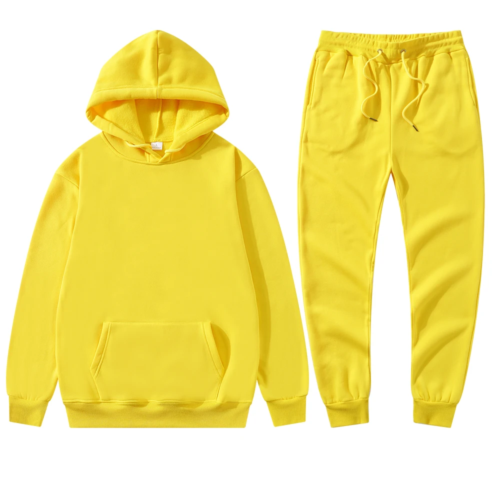 Men Women Tracksuits Fashion Men's Solid Sets Sweatshirts+Pants 2 Pieces Set Spring Autumn Fleece Hooded Sport Jogging Suits