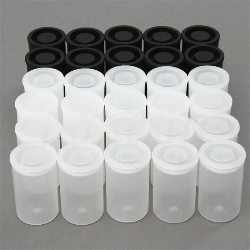 10pcs Plastic Empty Black/White Bottle 35mm Film Cans Canisters Containers