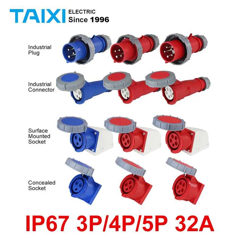 

3P4P 5P 32A Industrial Plug,Socket,connector IP67 New Type Industrial Aviation Waterproof Dust-proof Plug and Socket Connector