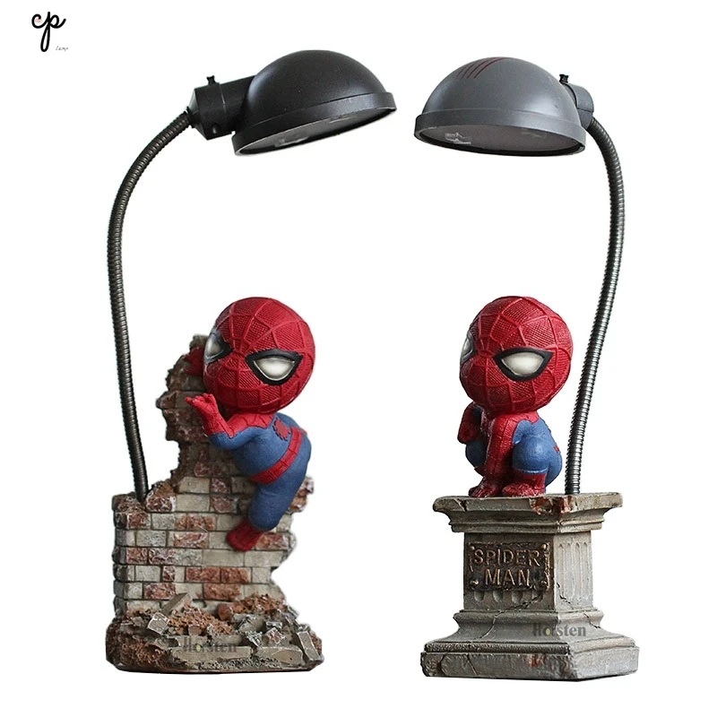Cartoon Avengers Night Lamp Action Figures Spider Man Resin Lamp Children Bedroom LED Boy Kids Xmas Creative Gift Night Light