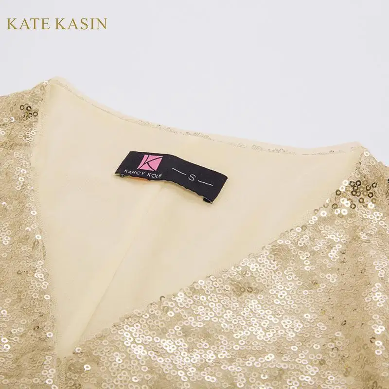 Kate Kasin, Женское пальто с блестками, куртка, потрясающая, открытая спереди, длинный рукав, кардиган, верхняя одежда, модная, с блестками, уличная одежда, KC000075
