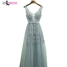 ES2719 платья для выпускного вечера длинные с v-образным вырезом кружевные аппликации серое платье для выпускного вечера Длинные элегантные вечерние платья для женщин vestidos de fiesta