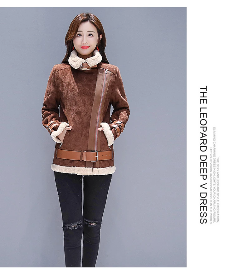 Short Coat Women's Fur Winter New Style Lace-up Suede Lambs Wool Motorcycle Jacket Cotton Coat Women's Fashion