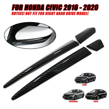 

Carbon Fiber Side Rear View Mirror Pillar Decor Trim Exterior Black ABS Plastic Decoration Cover For Honda Civic 10th 16-20
