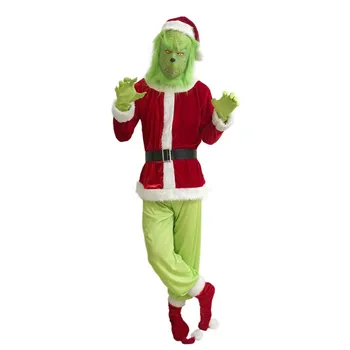 

1 pc Christmas Cosplay Costume Set Santa Hat, Coat, Waist Belt, Gloves, Pants, Shoe Covers Adult clothes for xmas party