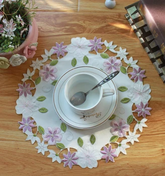 

2 PCs Pastoral Embroidered Table Cloth Placemat Table Mat Plate Mat Hollow round Cover Cloth