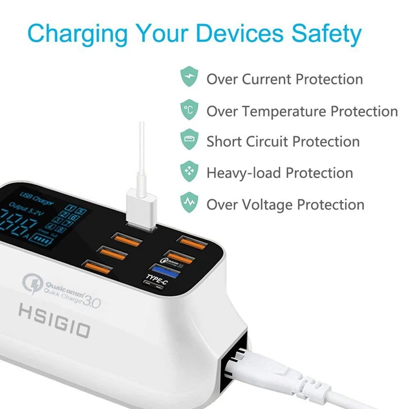 ABKT-быстрое зарядное устройство с несколькими usb-портами, 40 Вт/8 А, настольное зарядное устройство с 1 портом type C и 1 портом Quick Charge 3,0, Led Di