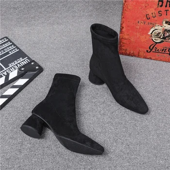 

women's shoes 2020 autumn winter latest slimming pointed elastic booties women's chunky heel mid heel suede matte Knight boots