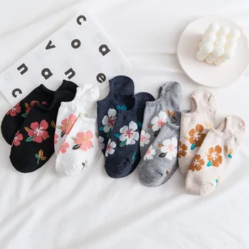 

5 Pairs Flowers Socks Women Pack Ankle Woman Socks Set Harajuku Kawaii Cute Cotton Sokken Ukraine Korea Floral Short Sock Girl
