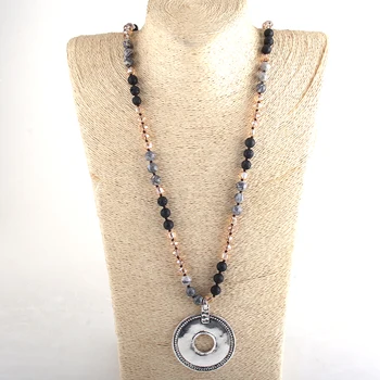 

MD Fashion Bohemian Tribal Jewelry Multi Stone Beige Glass Long Knotted Metal Circle Pendant Necklaces