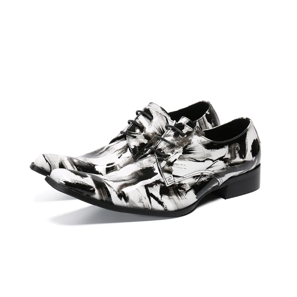 Туфли-оксфорды с чернильным принтом в китайском стиле; мужские модные модельные туфли на шнуровке; кожаные туфли для свадебной вечеринки; броги большого размера