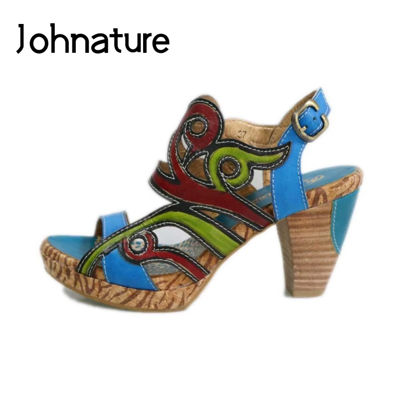Johnature Женские босоножки из натуральной кожи 2019 Новинка летние Ретро стиль