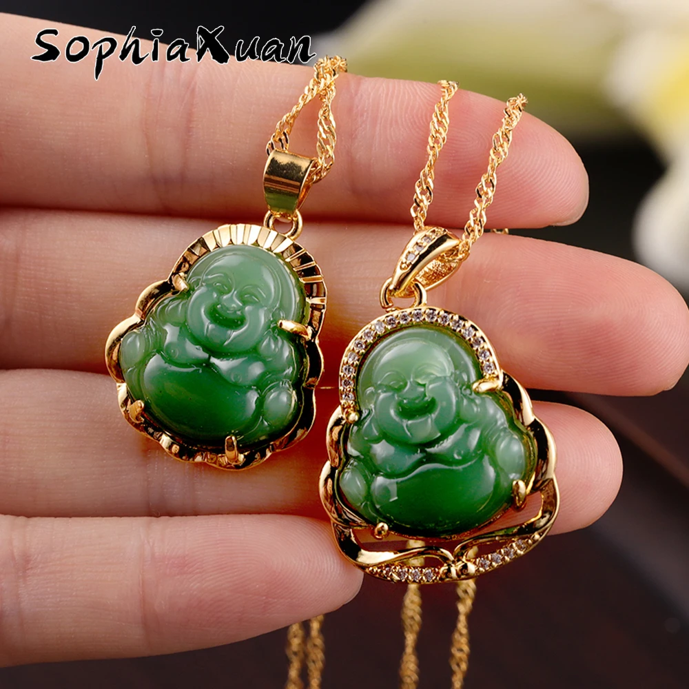 SophiaXuan Pendant Buddha Necklaces Gold Color Female Necklace Amulet Chinese Style Maitreya Necklace for Women Gift Female
