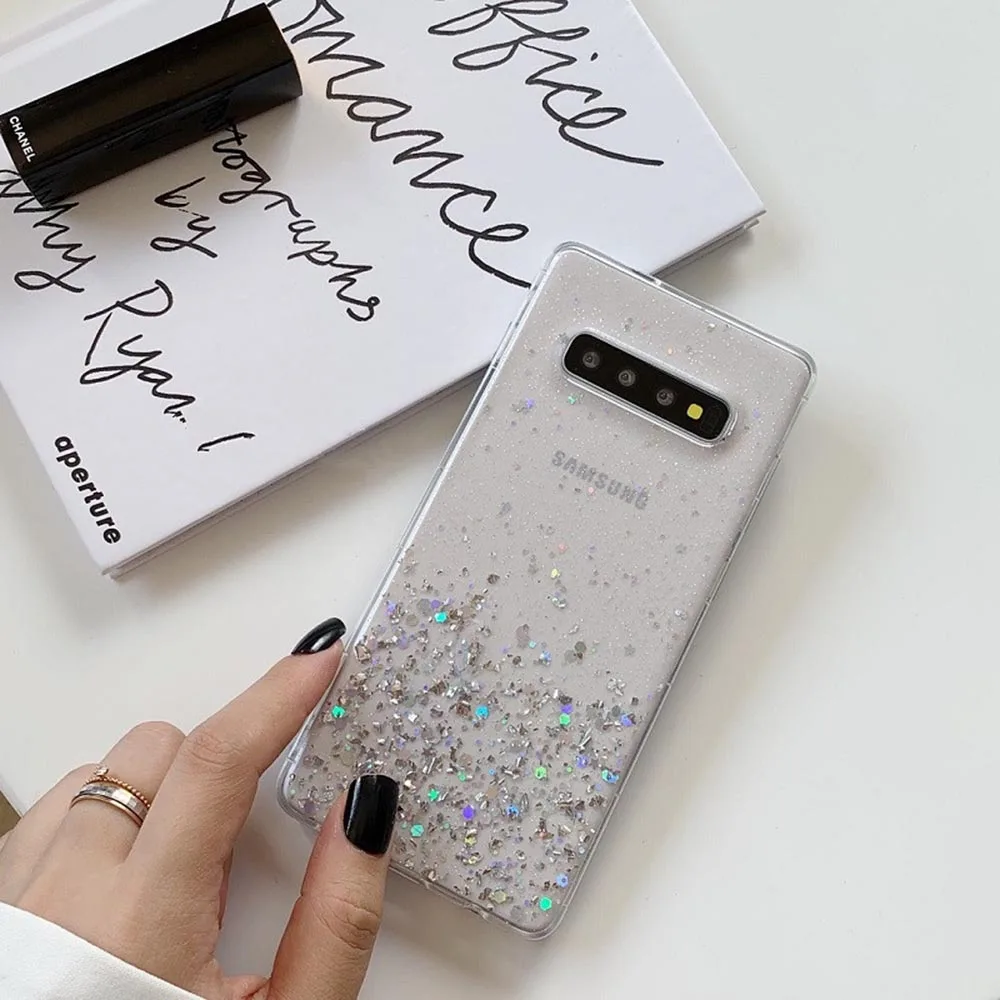 Transparent Чехлы для телефонов LOVECOM с блестящими блестками для samsung Galaxy S10 S9 S8 Plus Note 9 Note 8, мягкий эпоксидный Прозрачный Роскошный чехол для телефона - Цвет: Transparent