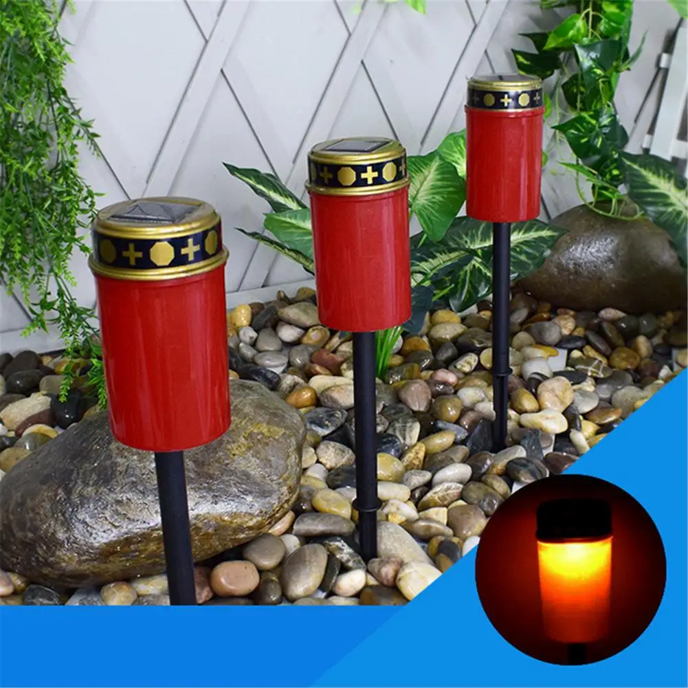 Bougie solaire sans flamme scintillante à LED, éclairage de jardin extérieur,  étanche, soleil, cimetière, lumière commémorative de chagrin - AliExpress