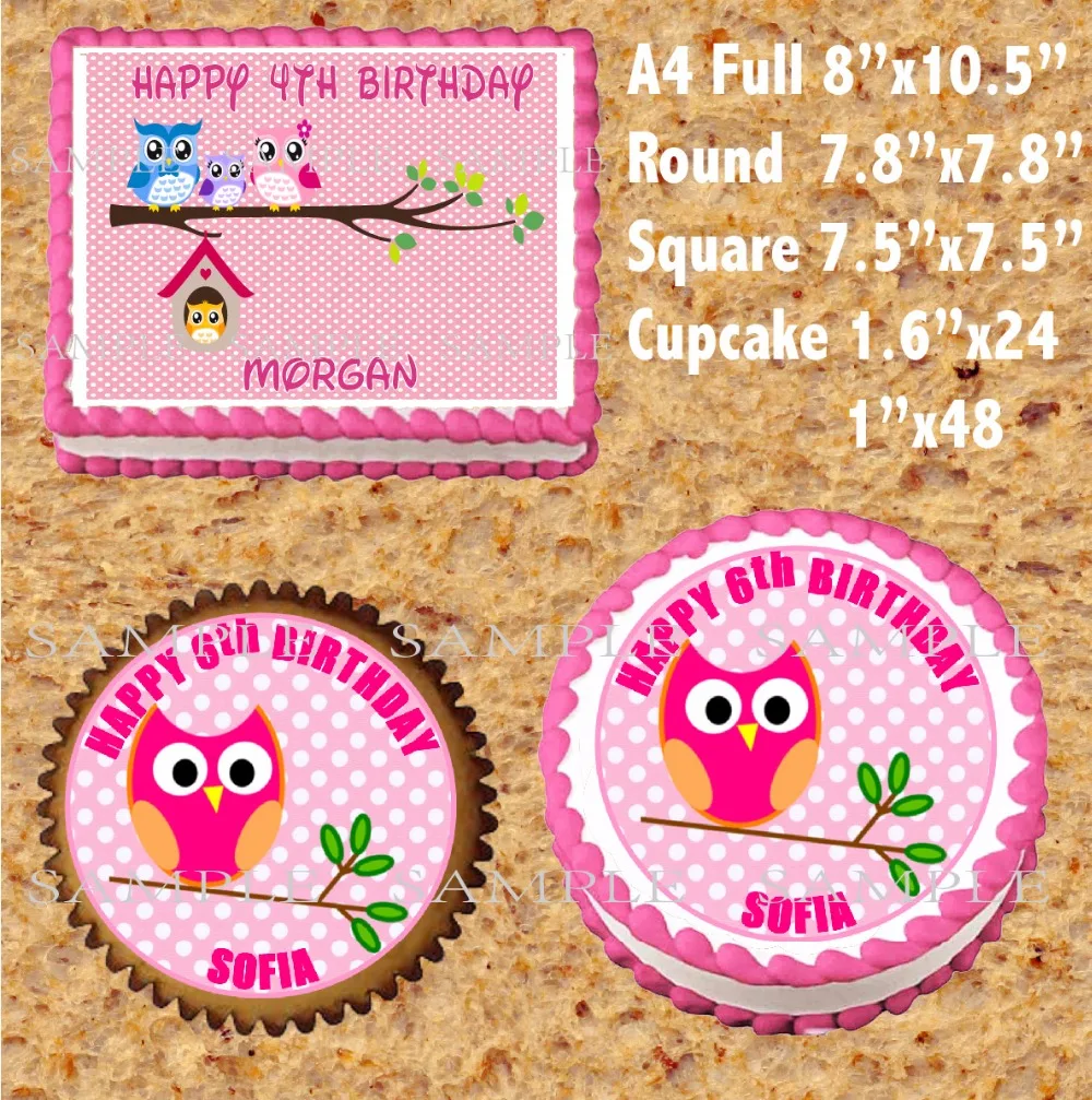 Сова съедобный торт Топпер Вафля риса Бумага кекс печенье украшение на заказ