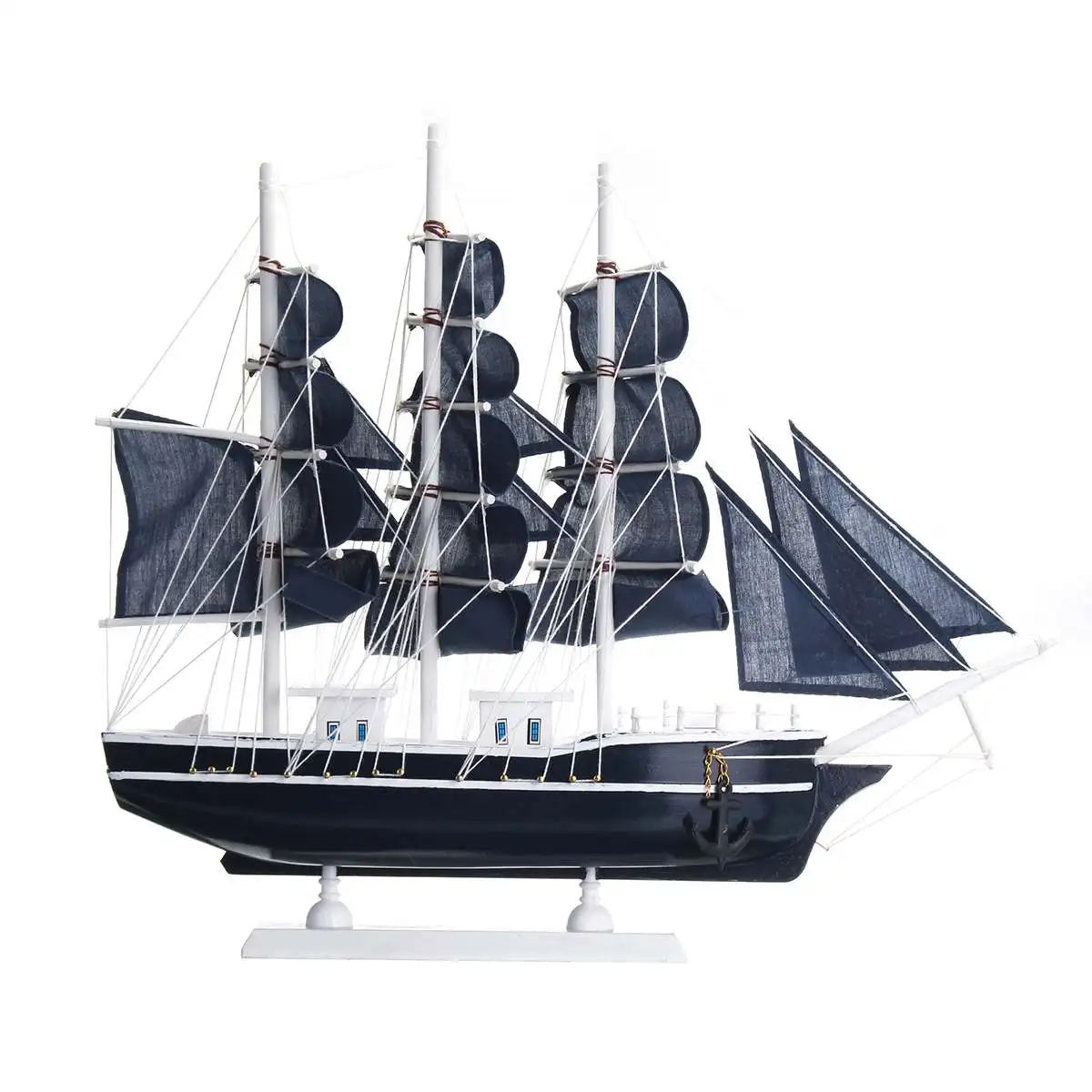 

39.5x34.7cm Wooden Ship Sailing Boat Sailboat Model DIY Kit Ocean Home Decor Gift Blue