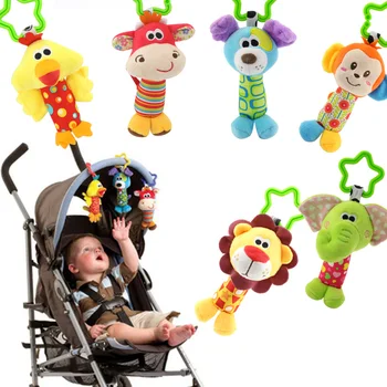 

6 Style Animal Clip Bed Hanging Bells Baby Kids Rattles Toys Cotton Stroller Pram Crib Hanging Soft Plush Toys Educational Toys