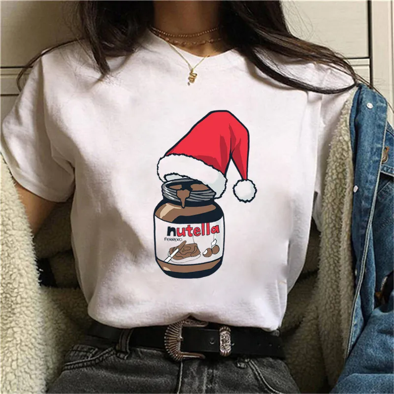 Модные летние женские Топы Harajuku Рождественская Футболка с принтом Nutella винтажная