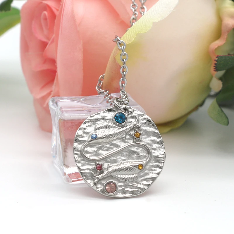silver Pisces KLDY Twelve созвездия колье для женщин нержавеющая сталь Зодиак ожерелье подвеска серебряная с золотом цепь ожерелье - Окраска металла: silver Pisces