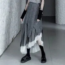 TVVOVVIN/необычные женские плиссированные юбки, модные Лоскутные сетчатые открытые элегантные юбки, осенняя юбка с высокой талией F678