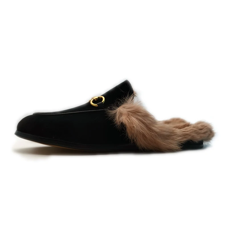 Echt Bont Slippers Vrouwen Gg Gamer Muilezels Schoenen Merk Fluwelen Loafers  Slipper Vrouwen Konijn Haar Rubberen Zool Stijl Thermisch Ondergoed|Slippers|  - AliExpress