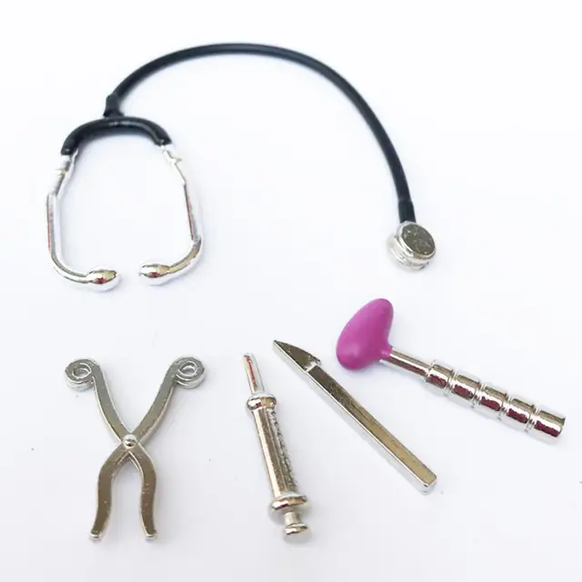 5Pcs 1/12 Dollhouse Mini Stethoscope Care Tools Hospital Accessories Toys Set 6