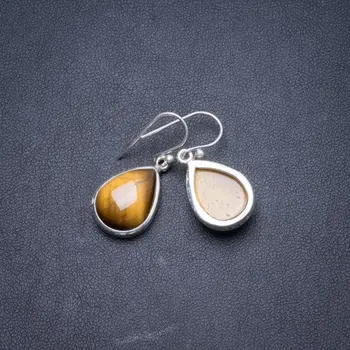 

Natural Tiger Eye Handmade Unique 925 Sterling Silver Earrings 1 1/4" Y2165