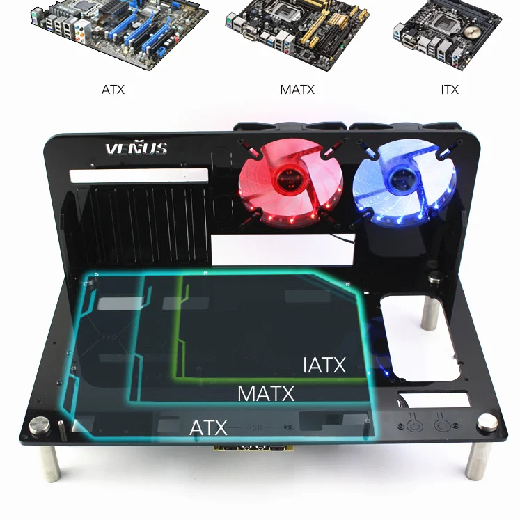 KOOLASON DIY Настольный акриловый стеллаж с водяным охлаждением ATX MATX Прозрачный чехол