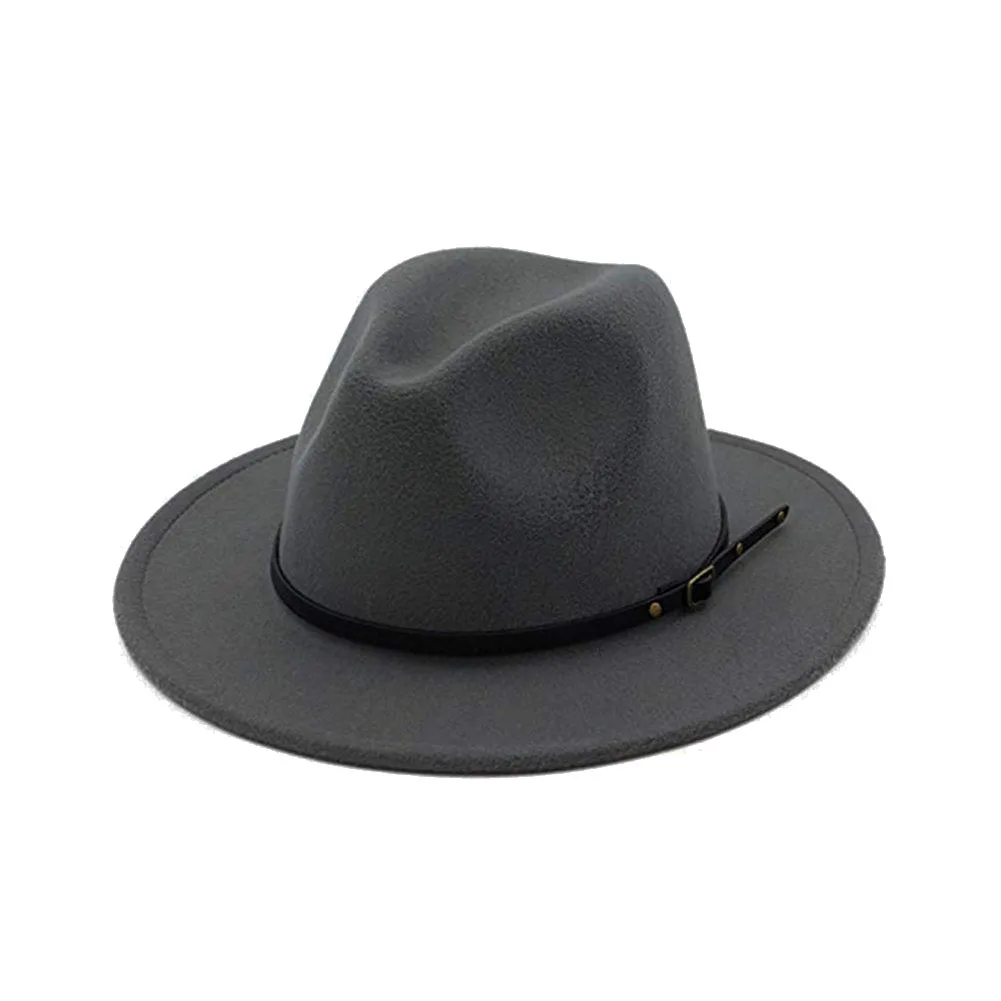 Винтажная одноцветная фетровая шляпа-котелок с широкими полями Fedora, зимняя женская кепка, зимние шапки для женщин Laday Jazz, уличная одежда - Цвет: Dark Gray