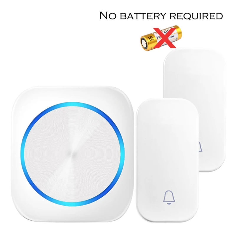 ¡Dropshop! Timbre inalámbrico autoalimentado, luz nocturna para puerta, sin batería, enchufe europeo, hogar inteligente, 1, 2 botones, 1 y 2 receptores