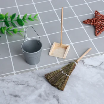 

1:12 DollHouse Miniature Broom Dustpan Mop Bucket Set Cleaning Tool Pretend Play Furniture Toys pretend play