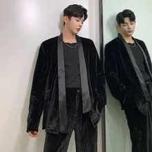 Мужские комплекты из 2 предметов(куртка+ штаны), Мужской винтажный Модный уличная хип-хоп Свободный Повседневный бархатный Кардиган Блейзер, костюм, куртка