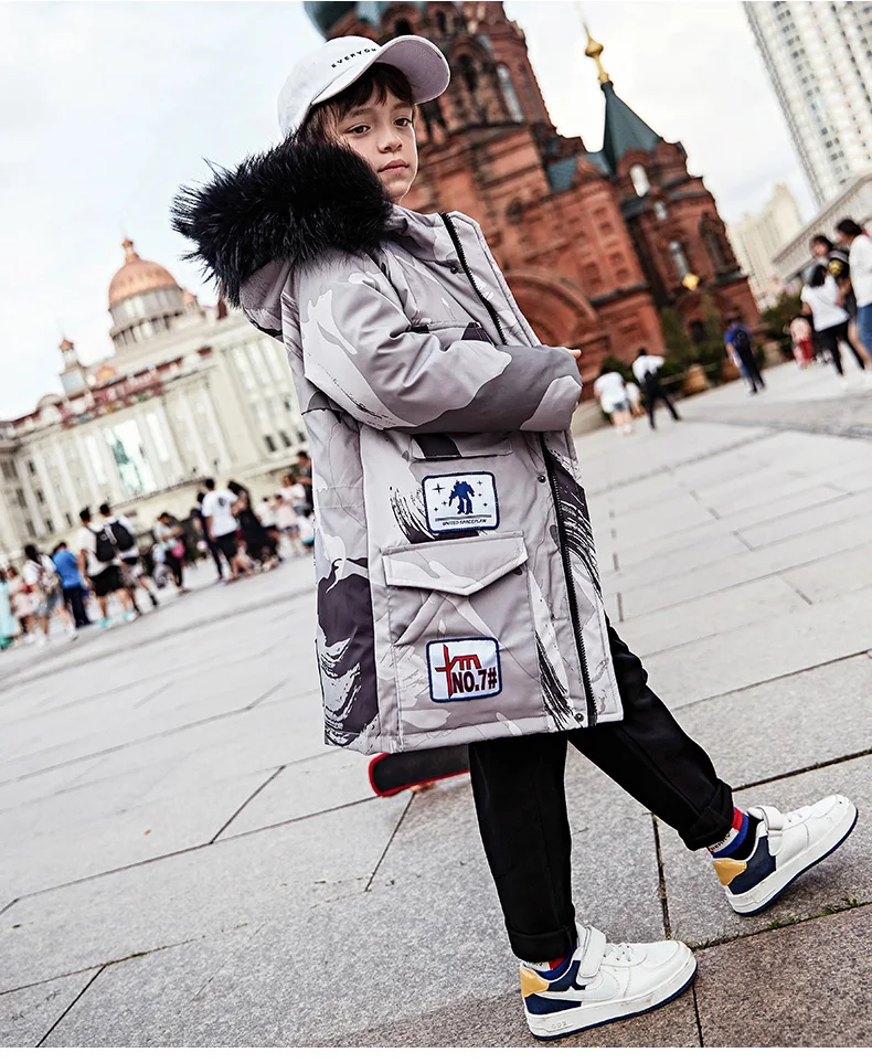 Children's down jacket new winter boy long section fur collar coat Korean version of thickening kids outerwear boy clothes