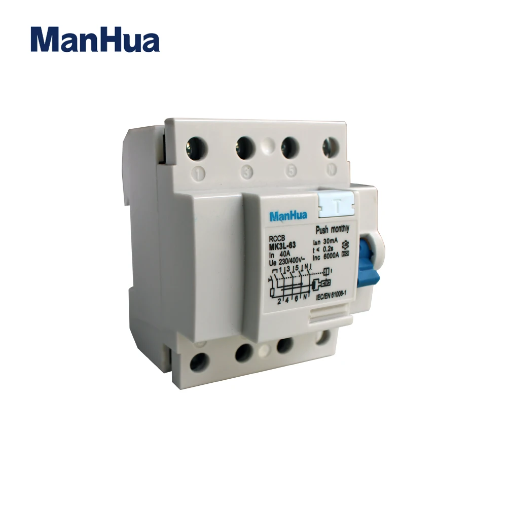 

Электронный автоматический выключатель с четырьмя положениями MK3L-63 40A 10A RCBO 240VAC 30mA 4P 6KA, защита от утечки электроэнергии RCD