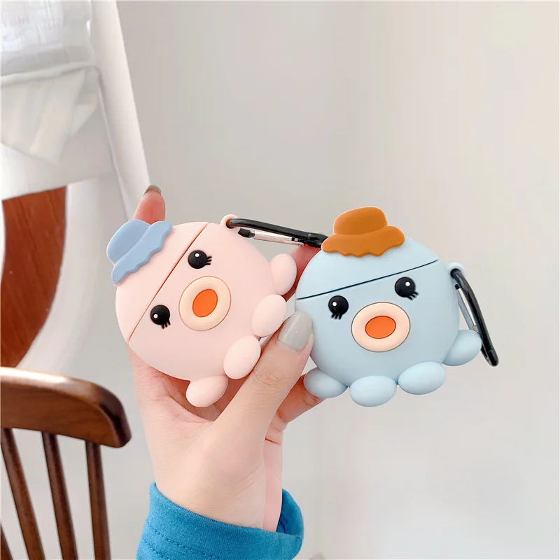 

For AirPod 2 Case 3D Octopus Cartoon Soft Silicone Wireless Earphone Cases For Apple Airpods Case Cute Cover Funda + Finger Ring