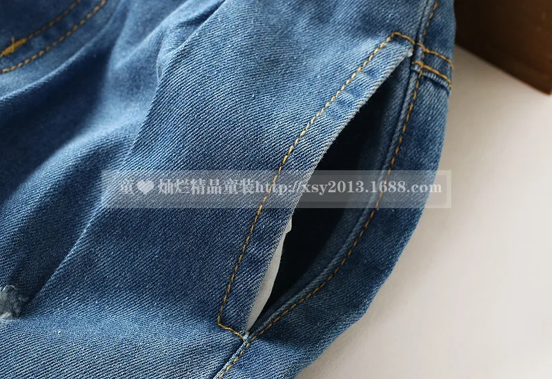 Autumn Clothing Crawler Fashion High-waisted Frilled Girls with Holes Jeans Big Kid Loose Version of Long Pants 110-160
