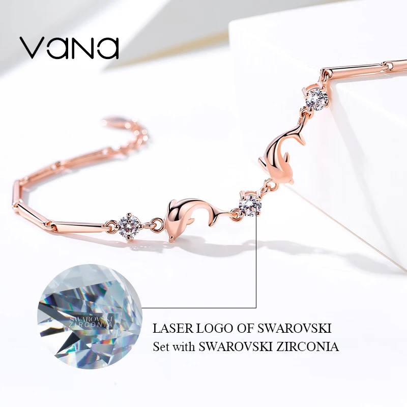 Женские браслеты VANA Dolphin из стерлингового серебра 925 пробы с фианитом SWAROVSKI, подарок для женщин