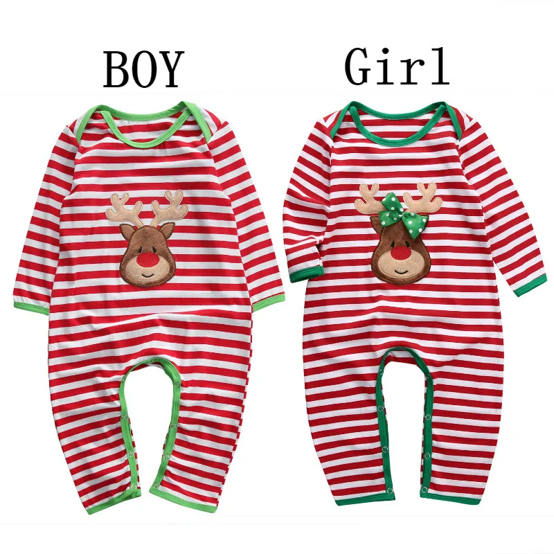 Рождественский комбинезон для маленьких мальчиков и девочек от 0 до 24 месяцев, комбинезон в полоску с длинными рукавами и рисунком лося для малышей, пижама одежда для маленьких девочек