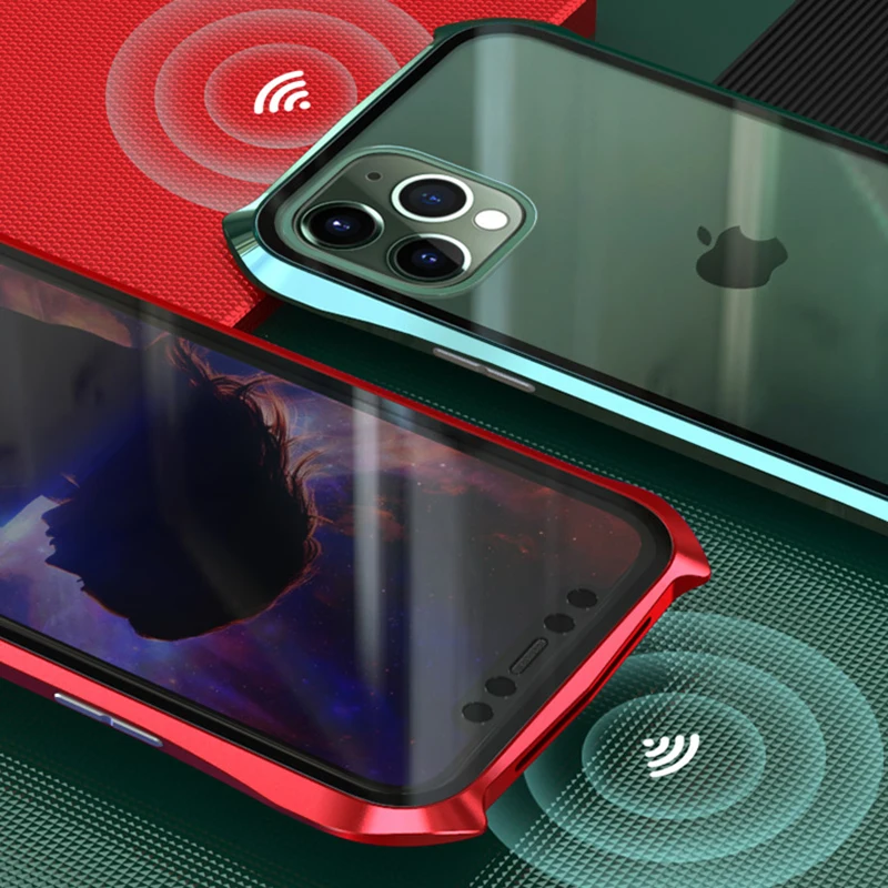 Металлический чехол с магнитной адсорбцией для iPhone 11 11 Pro Max, чехол с откидной крышкой, двусторонний чехол из закаленного стекла для iPhone 11 Pro, чехол для телефона