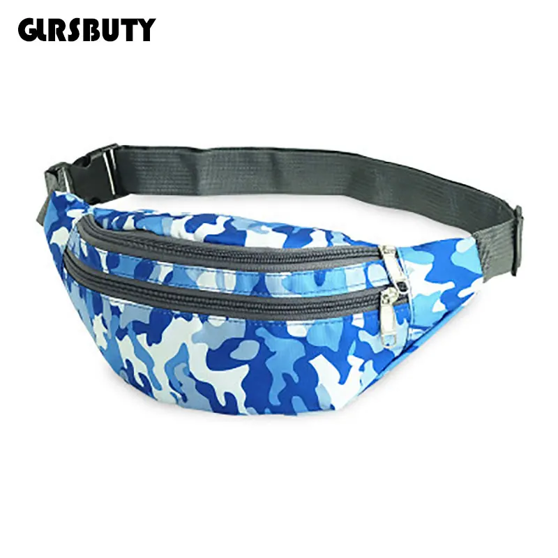 Camo-Blue Поясная сумка GLRSBUTY Женская поясная сумка Женская поясная нейлоновая поясная сумка мужская красочная Дорожная сумка на пояс сумка на молнии для телефона сумка на пояс - Цвет: Camo-Blue
