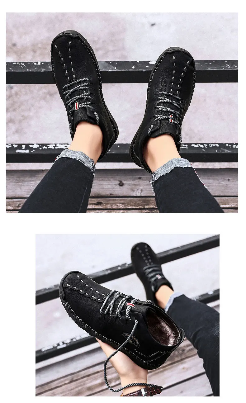 Мужская кожаная обувь; Зимняя мужская обувь на шнуровке; zapatillas hombre; Плюшевые Теплые низкие мужские зимние ботинки; Уличная Повседневная обувь