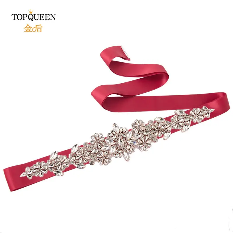 wine red TOPQUEEN S325-RG, розовое золото, свадебный пояс, Алмазные Пояса для платьев, декоративные ремни для женщин, свадебное платье, пояс для формального платья - Цвет: wine red