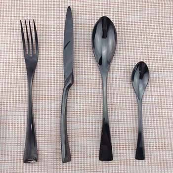 

Wholesale 24Pcs Black Dinnerware 304 Cutlery Set Stainless Steel Dinner Steak Knife Fork Silverware Table Teaspoon Party Gift